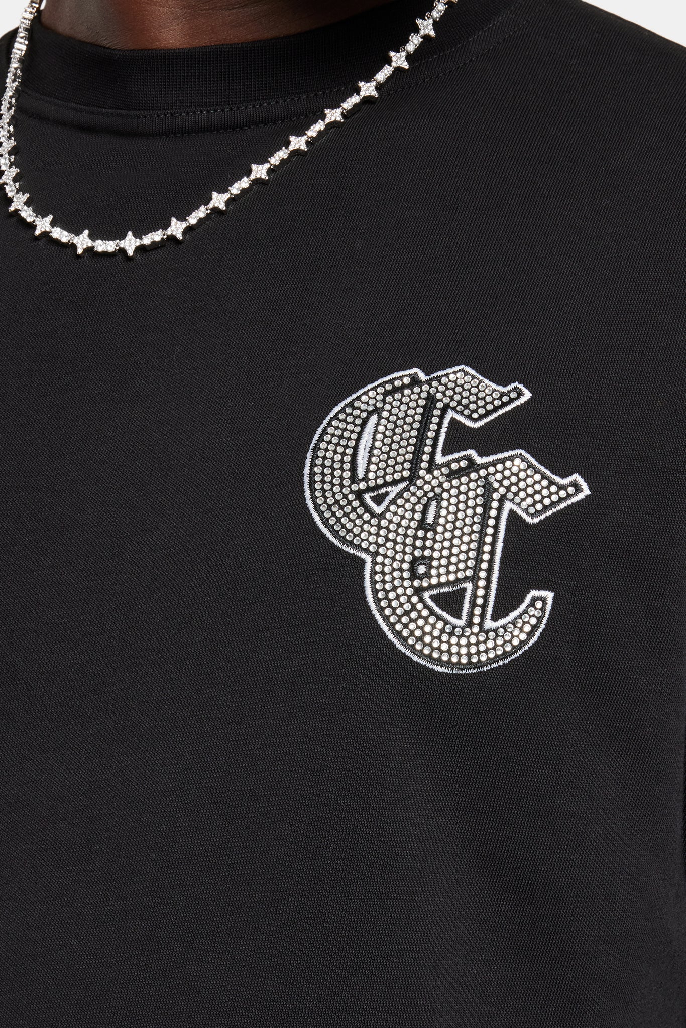 Gothic Rhinestone Oversized T-Shirt - Black | Mens Tees & Vests