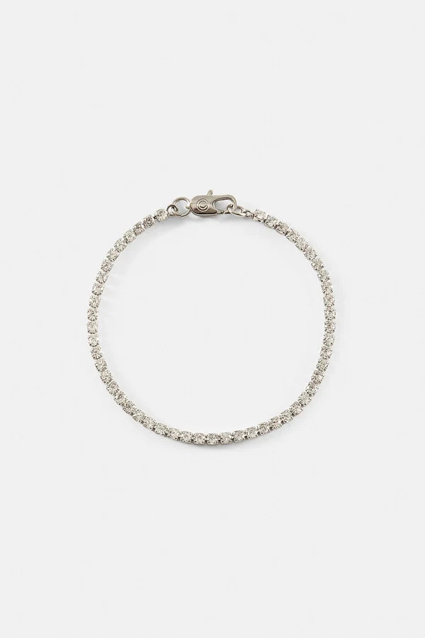 2.5mm Micro Tennis Bracelet & 10mm Pink Enamel Motif Rolo Link Bracelet - White