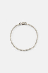 2.5mm Micro Tennis Bracelet & 10mm Pink Enamel Motif Rolo Link Bracelet - White