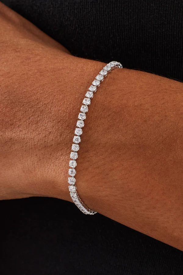 2.5mm Micro Tennis Bracelet & 10mm Pink Enamel Motif Rolo Link Bracelet - White