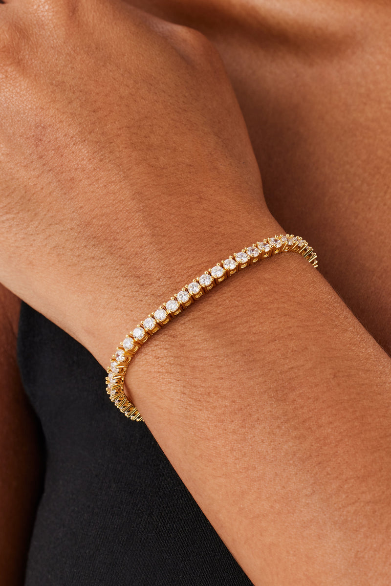 Womens 3mm Tennis Bracelet - Gold