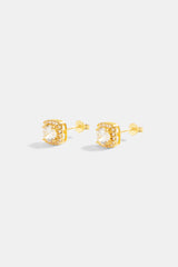 Womens Iced Cluster Stud Earrings - Gold
