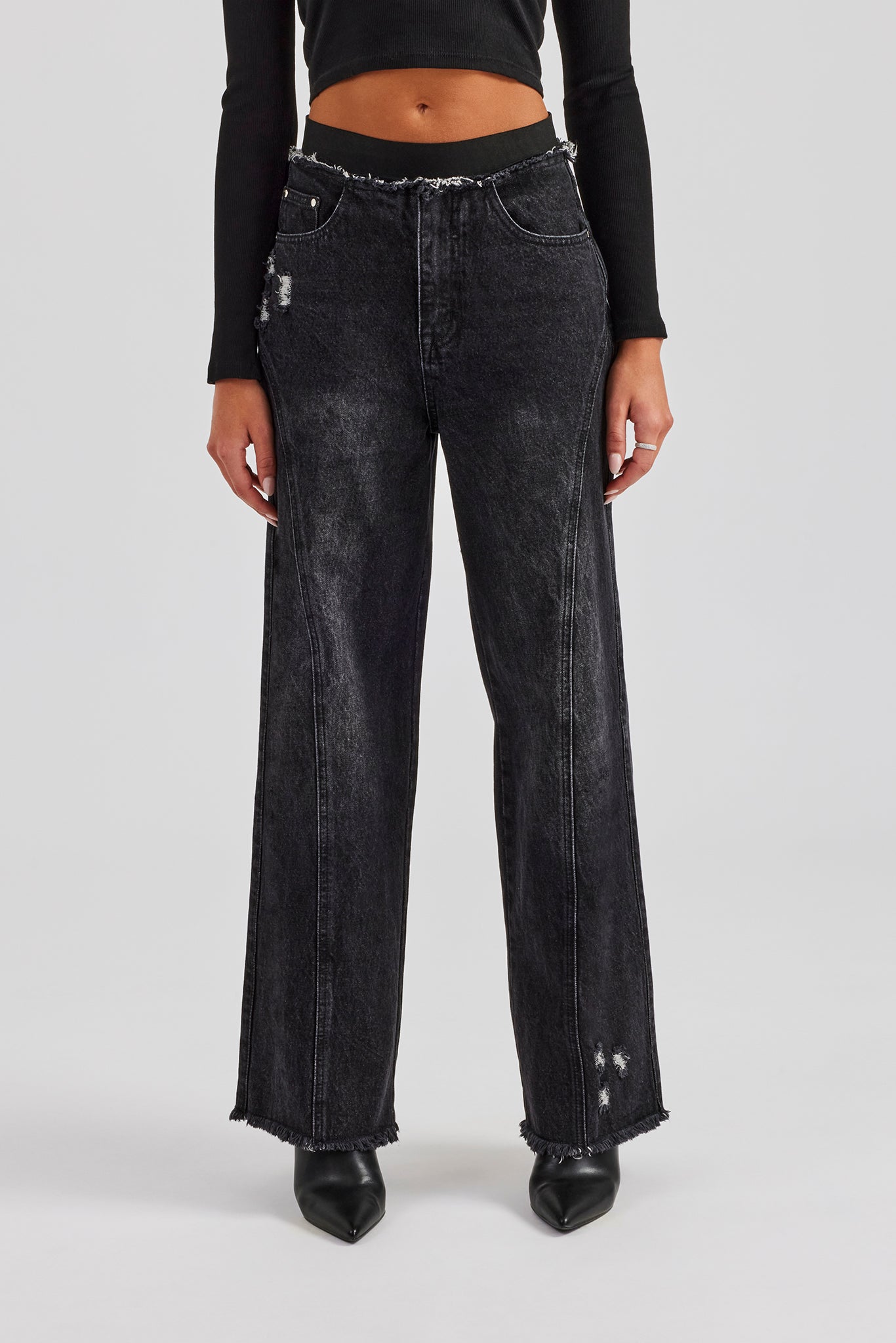 Waistband Insert Baggy Jean - Washed Black – Cernucci