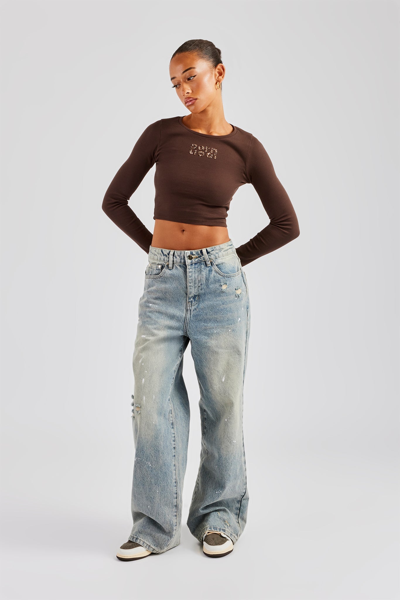 Distressed Paint Splatter Baggy Jean - Antique Wash