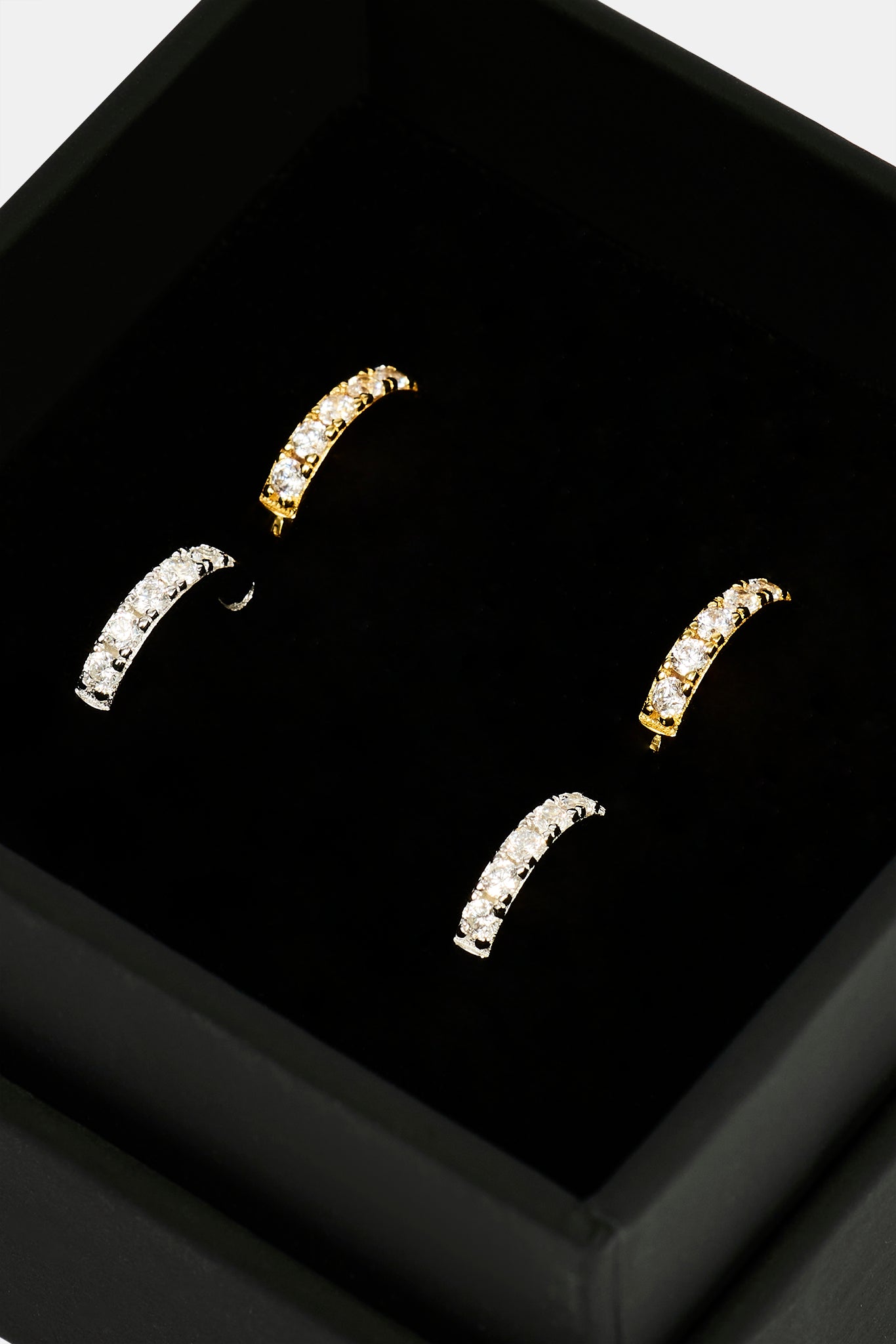 Iced Thin Huggie Earrings Set - 12mm