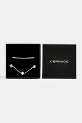2.5mm Micro Tennis Bracelet & 10mm Pink Enamel Motif Rolo Link Bracelet - White