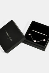 2.5mm Micro Tennis Bracelet & 10mm Pink Enamel Motif Rolo Link Bracelet - White