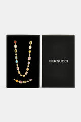 Pink Multi Gemstone Motif Necklace & Bracelet - 10mm - Gold