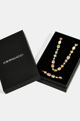 Pink Multi Gemstone Motif Necklace & Bracelet - 10mm - Gold
