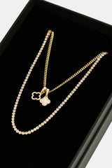 2.5mm Micro Tennis Chain & 10mm Iced Mother Of Pearl Double Motif Necklace