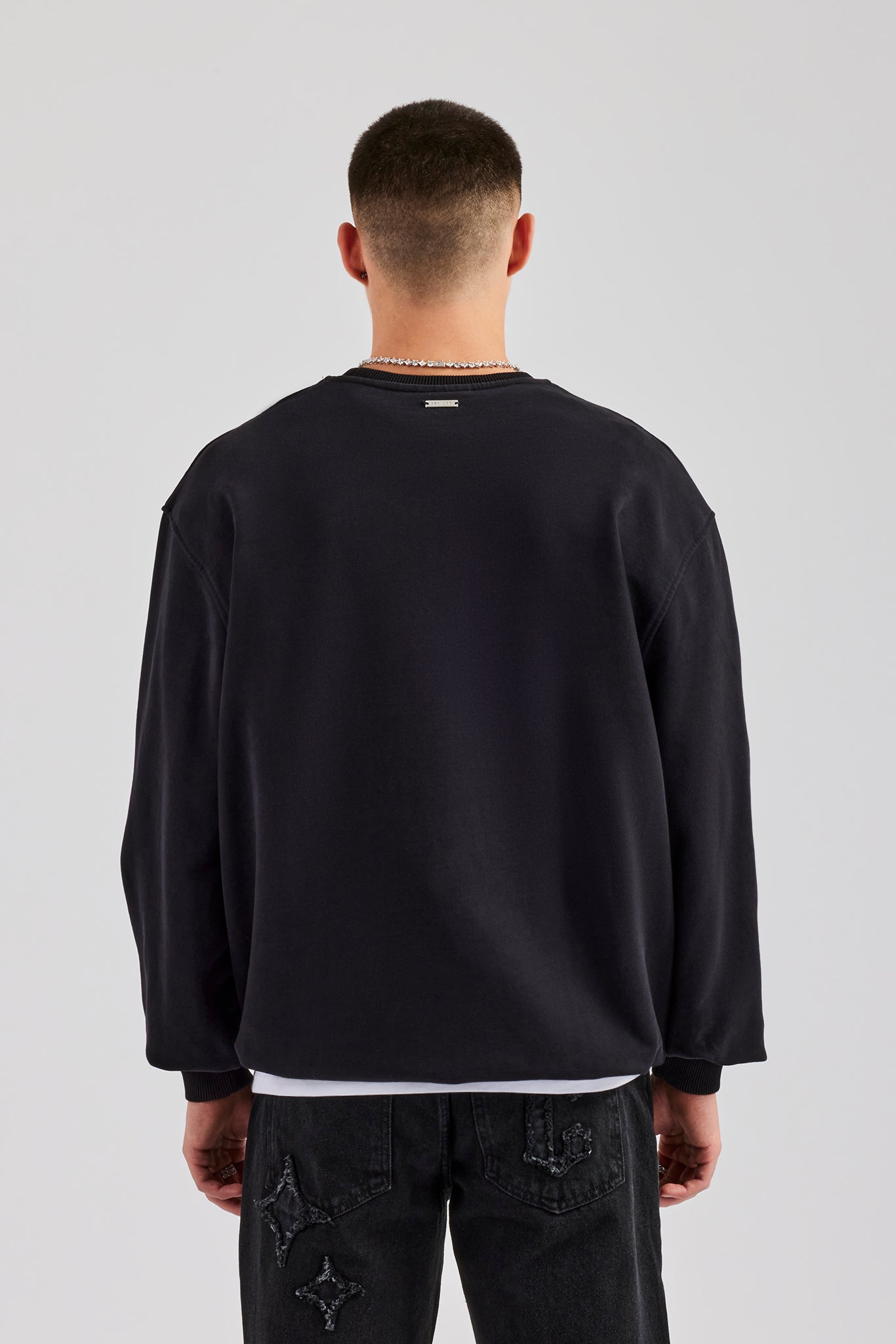 Cernucci Embroidered Oversized Sweatshirt - Black | Mens Hoodies