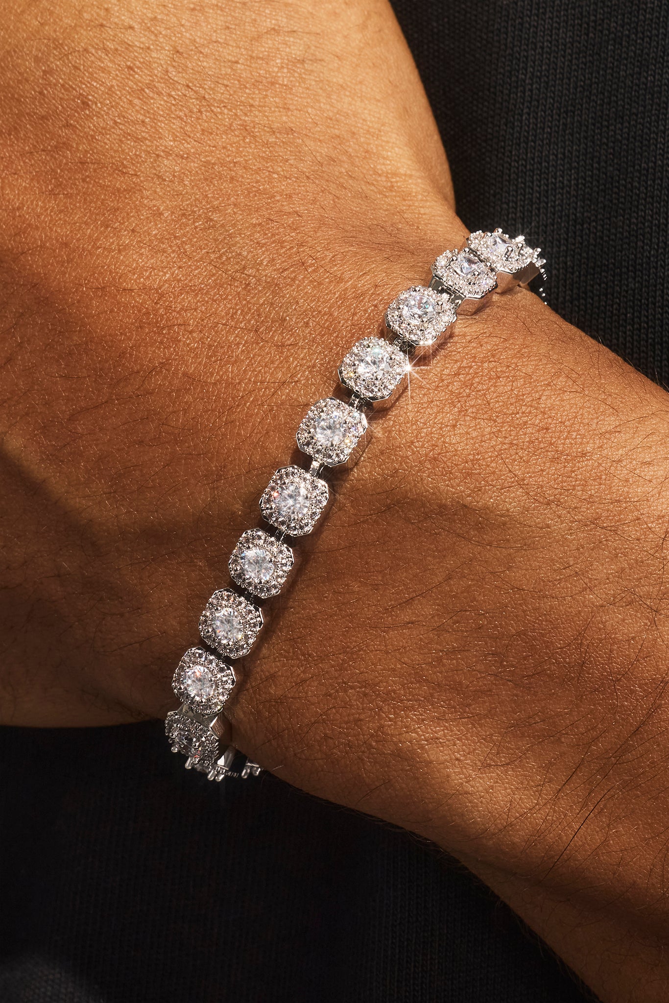 Clustered Tennis Bracelet & Chain - 7mm - White