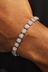 Clustered Tennis Bracelet & Chain - 7mm - White