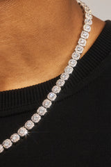 Clustered Tennis Bracelet & Chain - 7mm - White