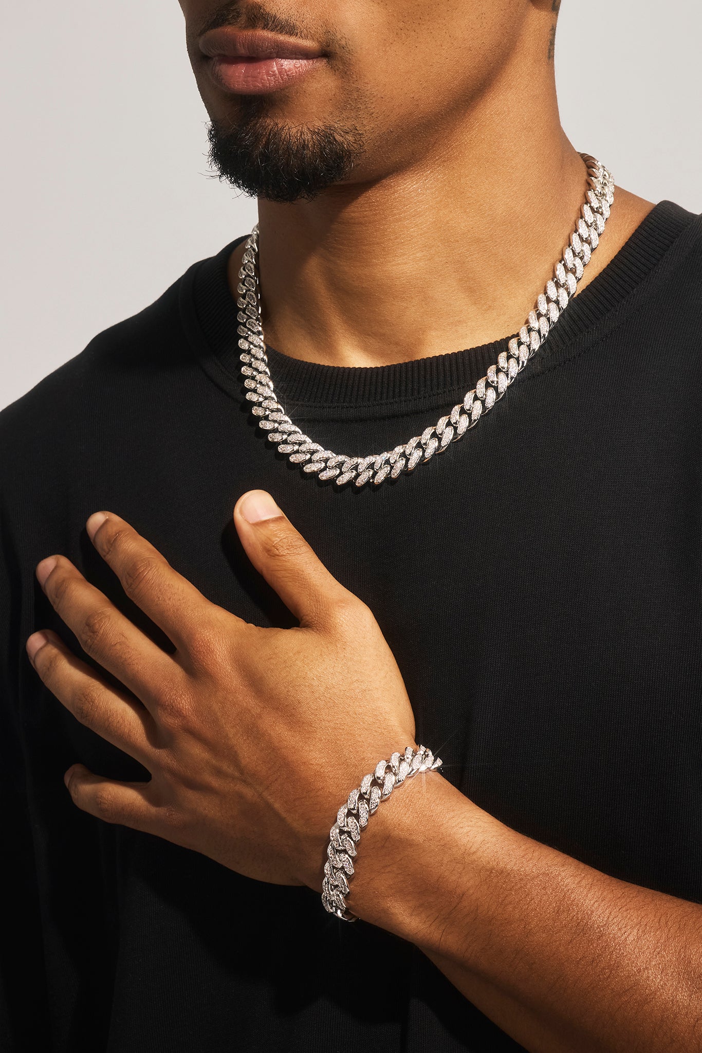 Iced Out Cuban Bracelet & Chain - 12mm - White