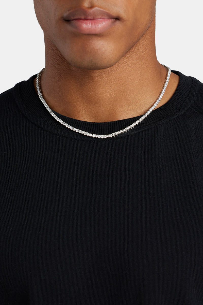 Thin 3mm CZ 1 Row Shiny Tennis Chain Necklace HipHop Iced Out Bling Cubic  Zircon Choker