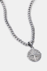 Kompass-Anhänger & 5 mm Miami-Cuban-Halskette – Weiß