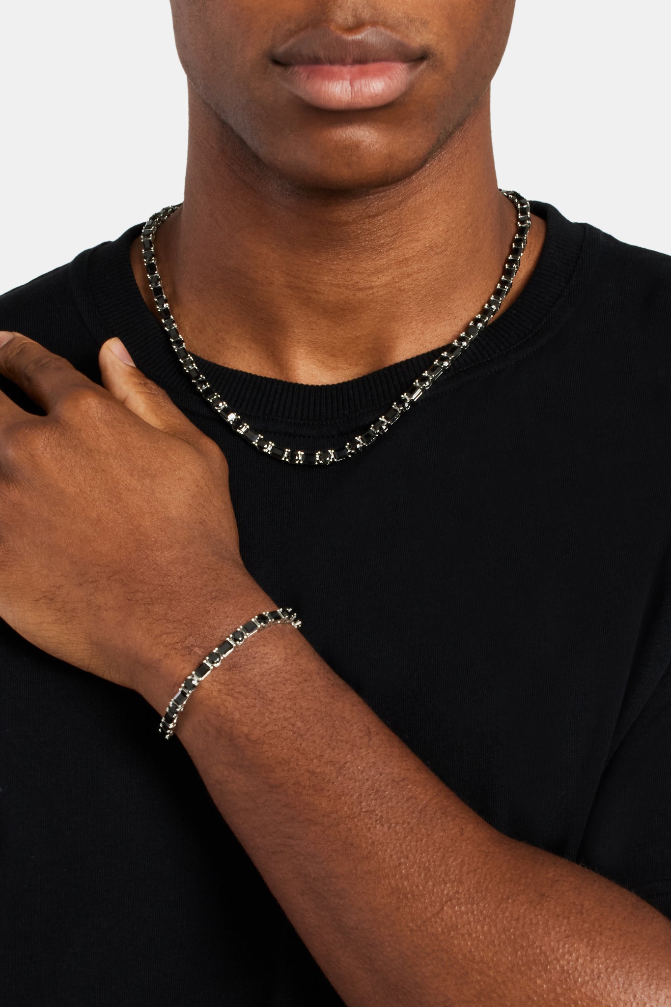 Ys Chain Round & Rectangular Tennis Chain - Black 5mm | Mens Chains | Shop ...