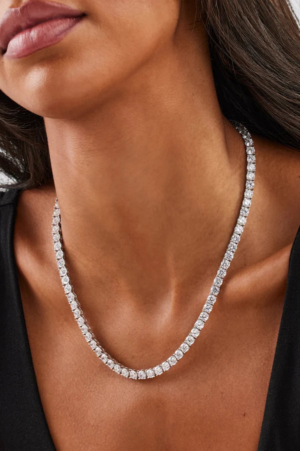 Womens Tennis Chain & Tennis Bracelet Set - 5mm - White