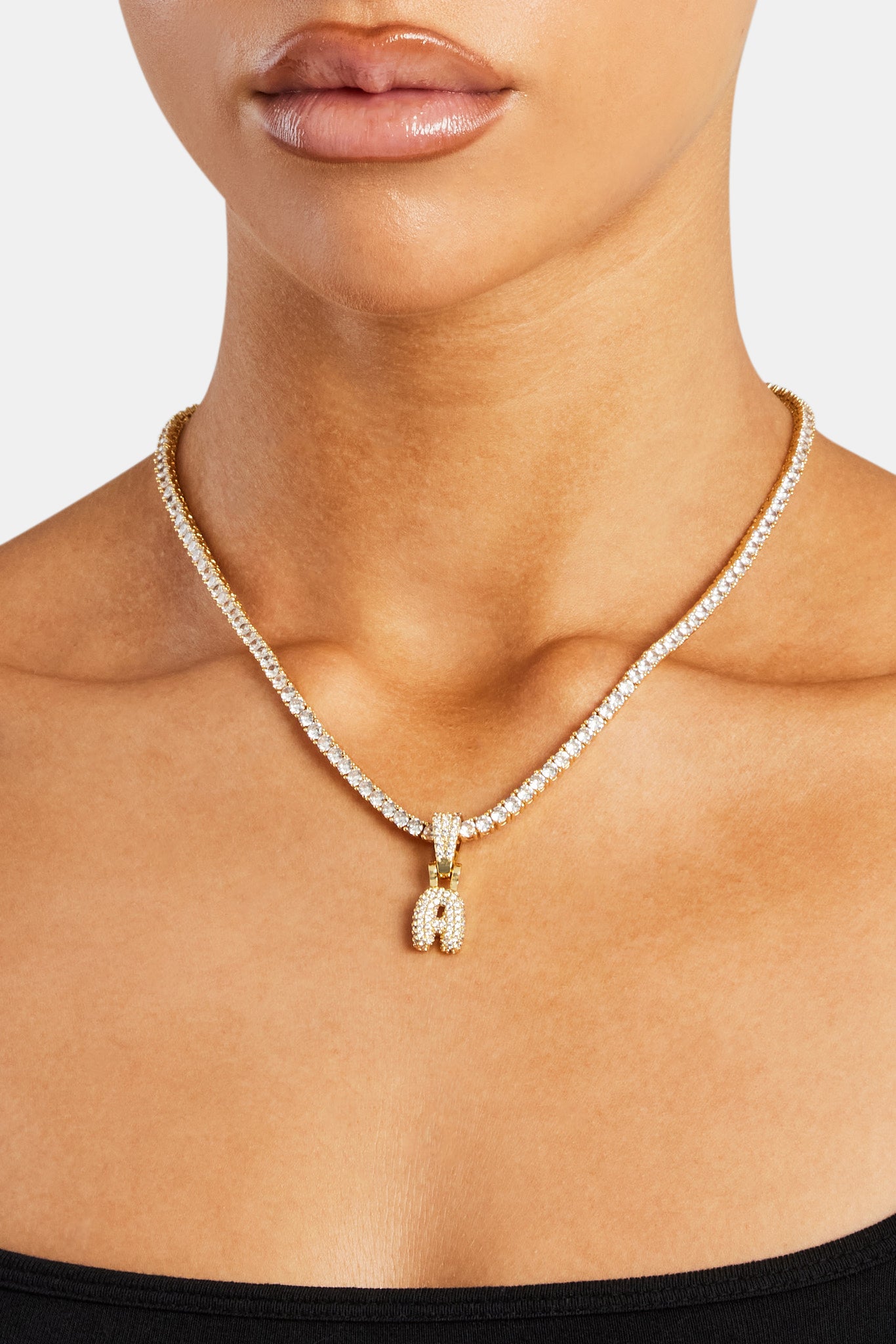 Iced Mini Bubble Anhänger &amp; Tenniskette - Gold 3mm