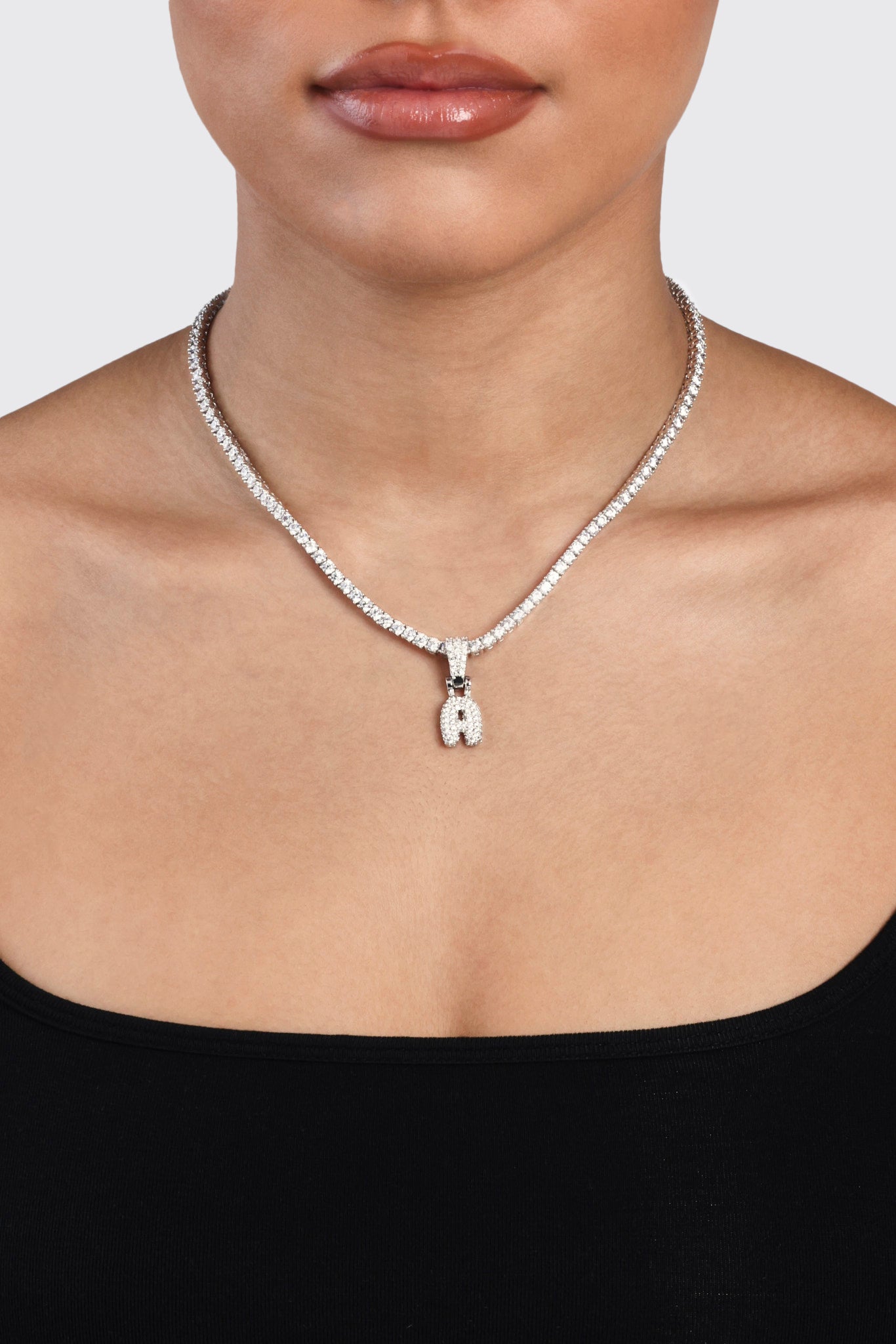 Iced Mini Bubble Anhänger &amp; Tenniskette - Weiß 3mm