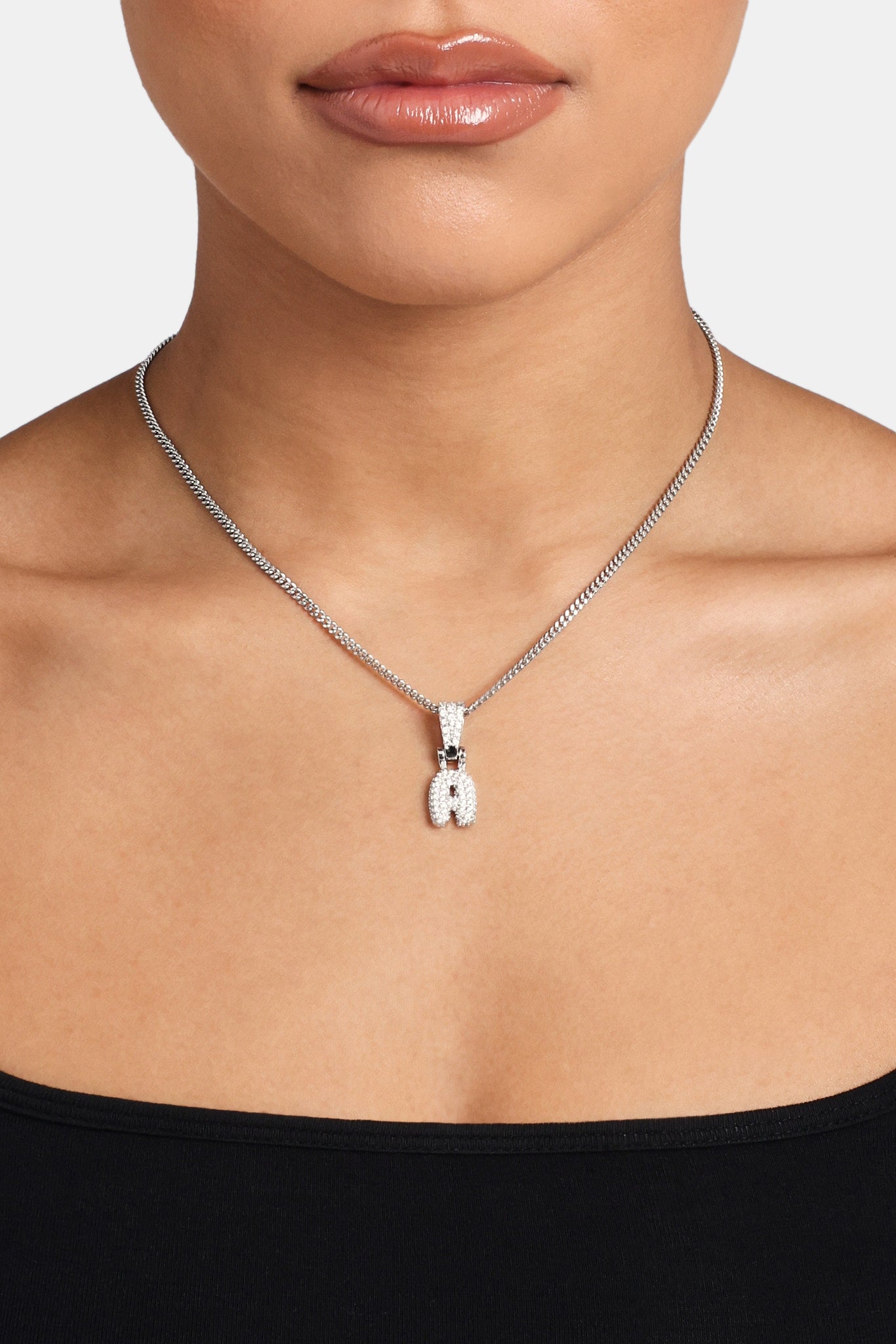 Iced Mini Bubble Anhänger &amp; Micro Cuban Kette - Weiß