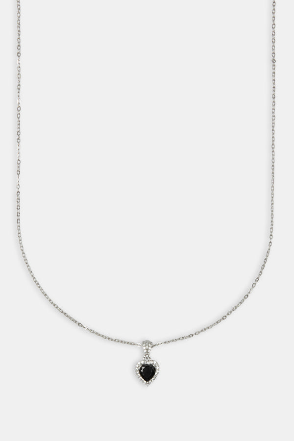 Black Heart Bezel Necklace - White
