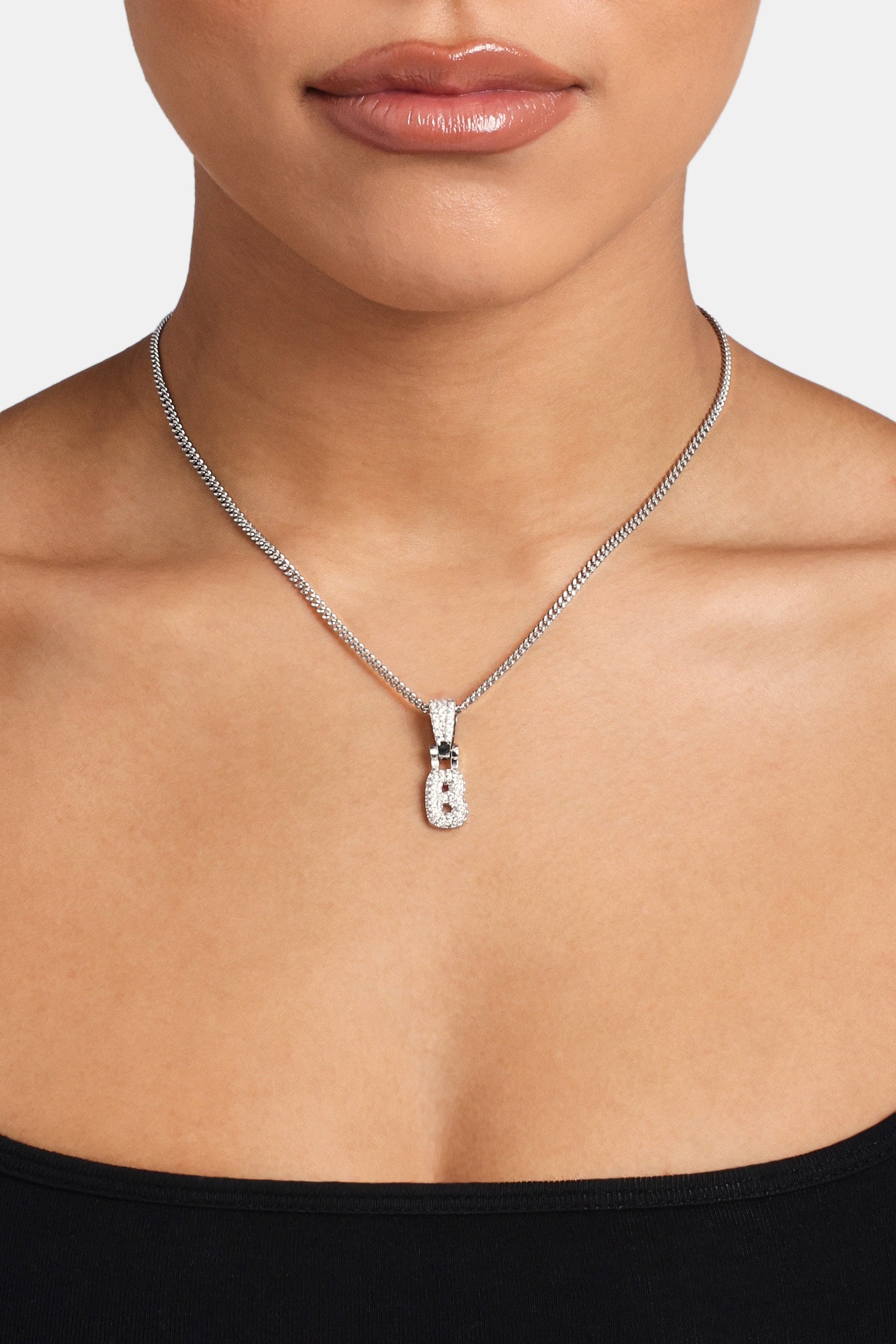 Iced Mini Bubble Anhänger &amp; Micro Cuban Kette - Weiß