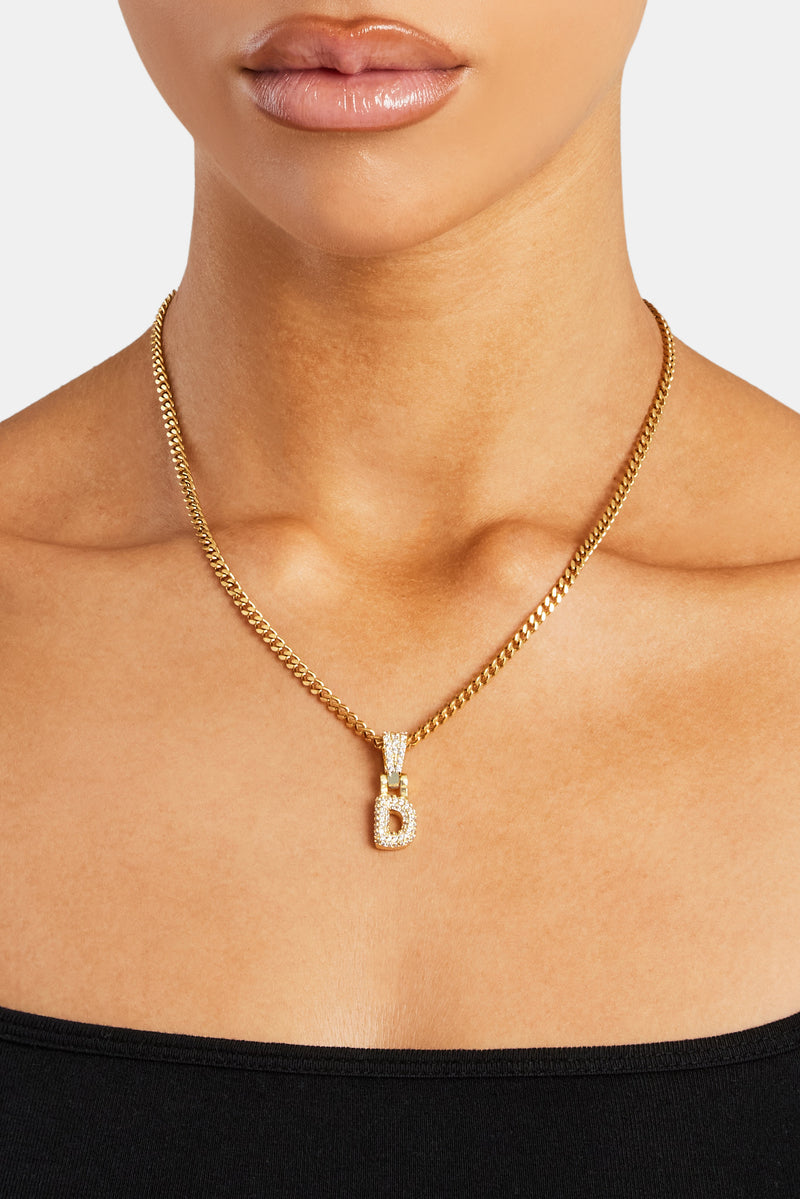 Iced Mini Bubble Pendant Micro Cuban Chain Gold Womens