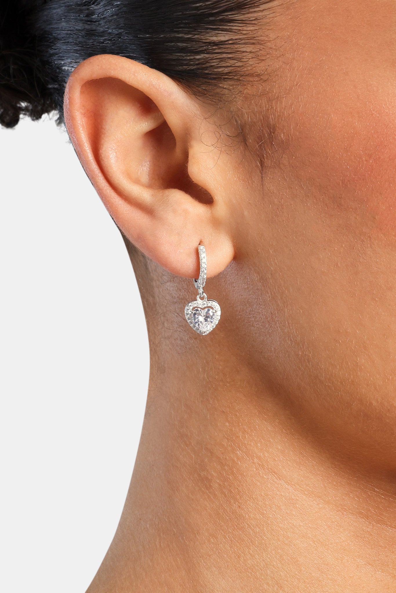 Heart Drop Earrings - White - 25mm