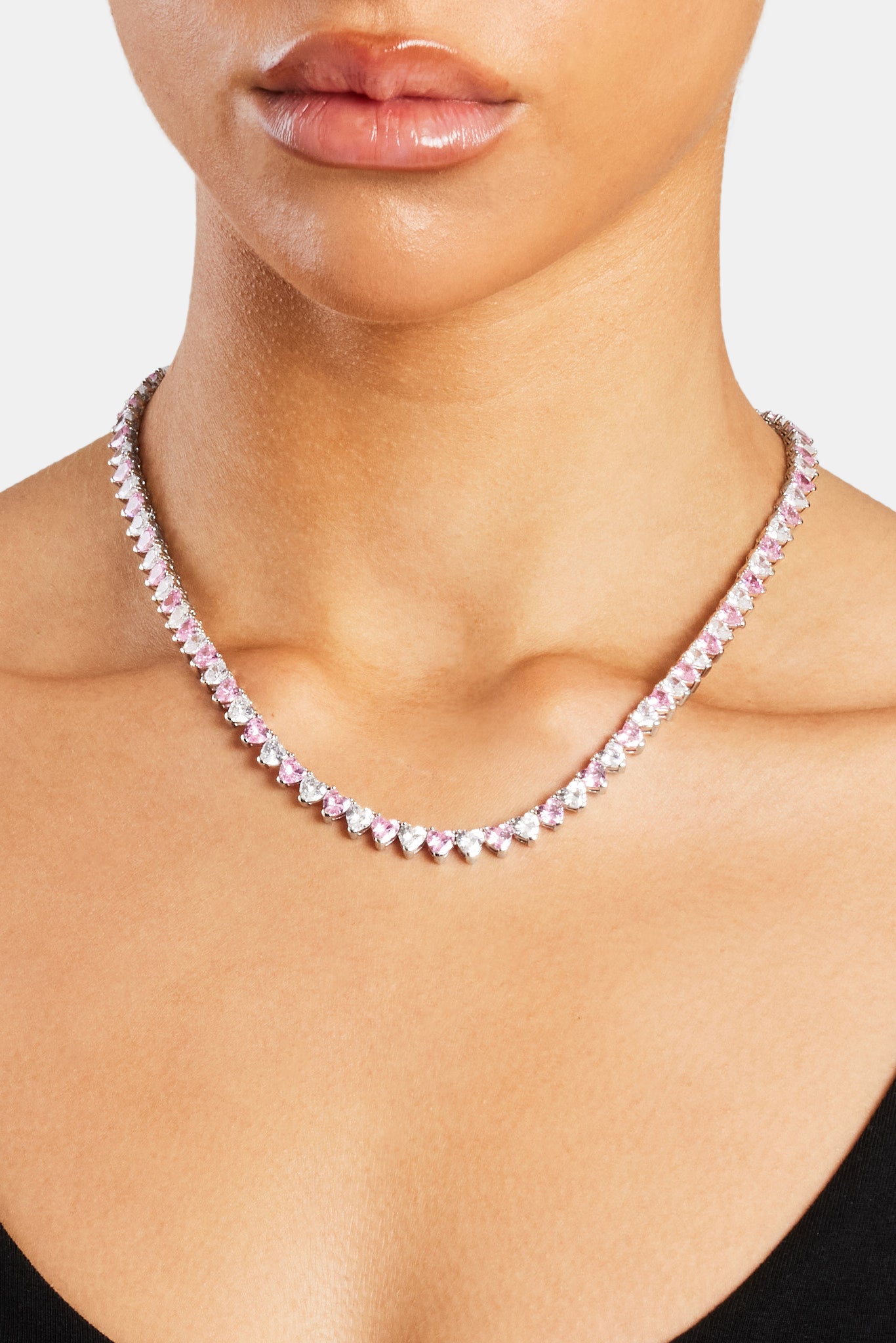 Tenniskette mit rosa und transparentem Herz – Weiß – 5 mm