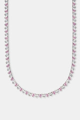 Pink & Clear Heart Tennis Chain - White
