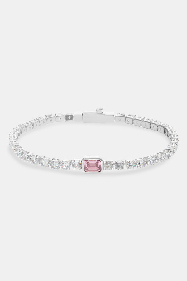 Pink Gemstone Tennis Bracelet - White 3mm