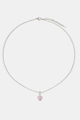 Pink Heart Bezel Necklace - White