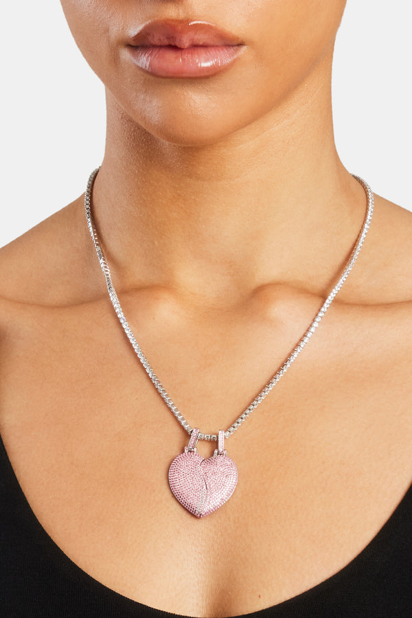Iced Connecting Heart Pendant - Pink