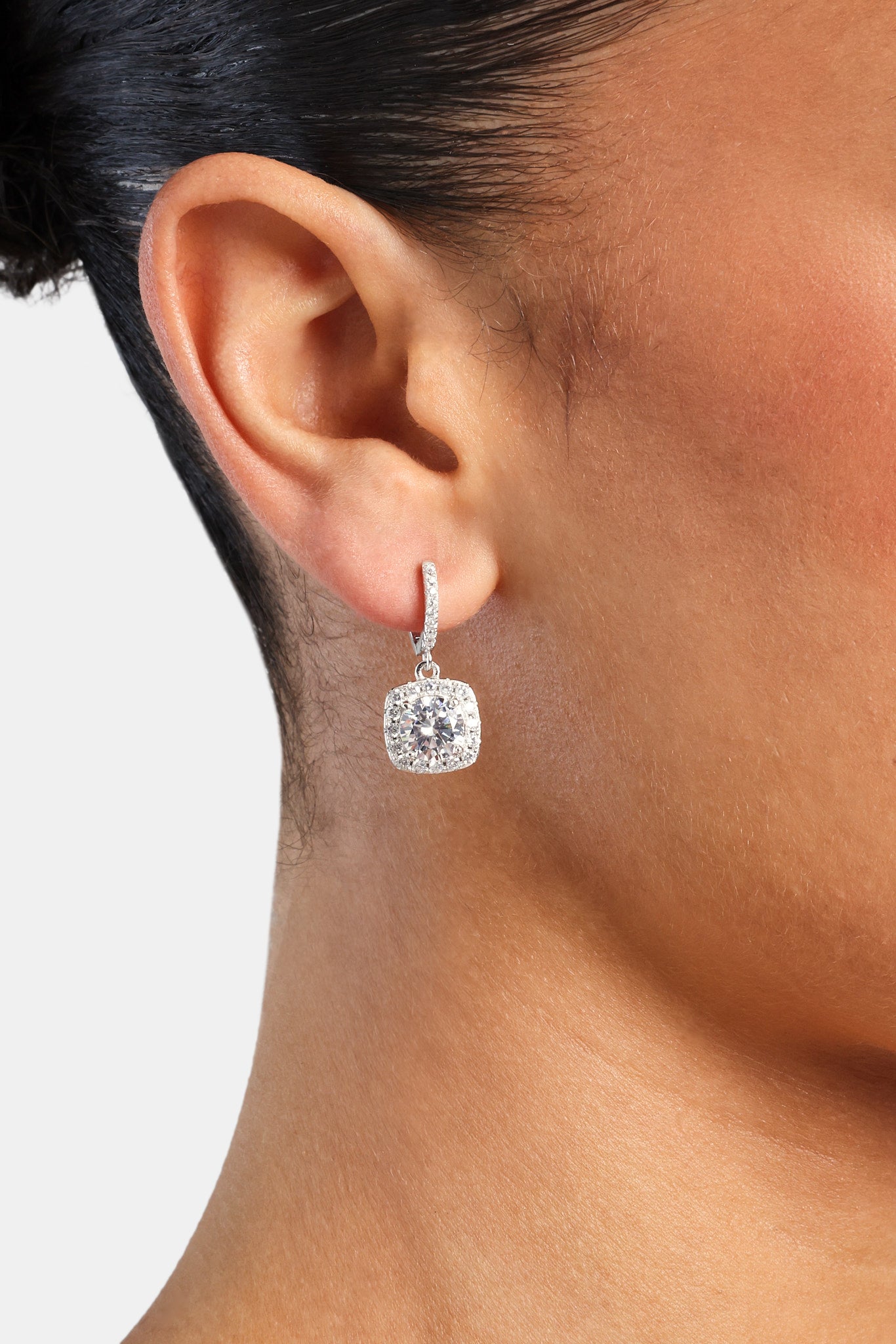 Square Drop Earrings - White - 25mm