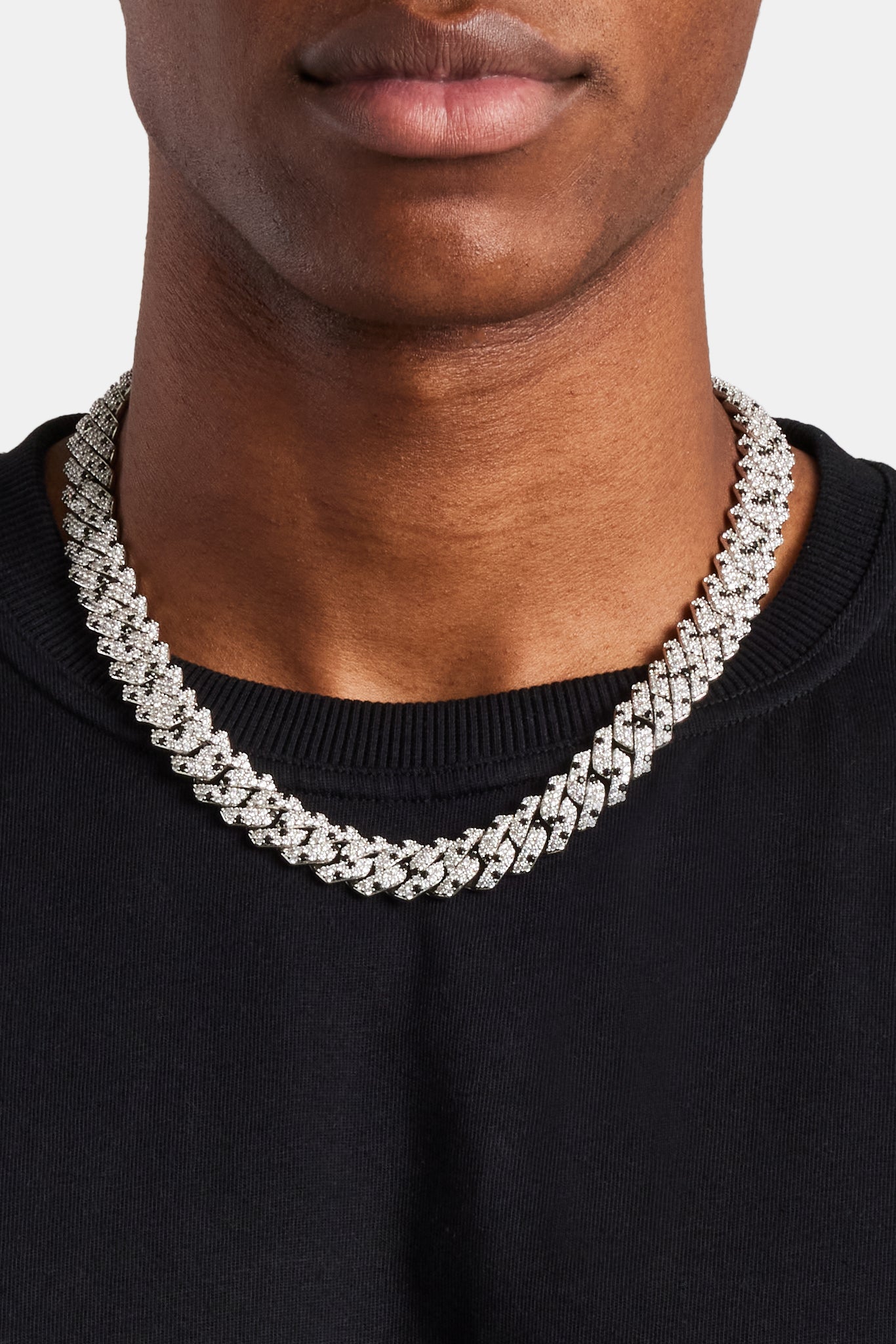 Stocker Chain 14mm Iced Clear & Black CZ Prong Link Chain | Mens Chains | Shop Prong ...