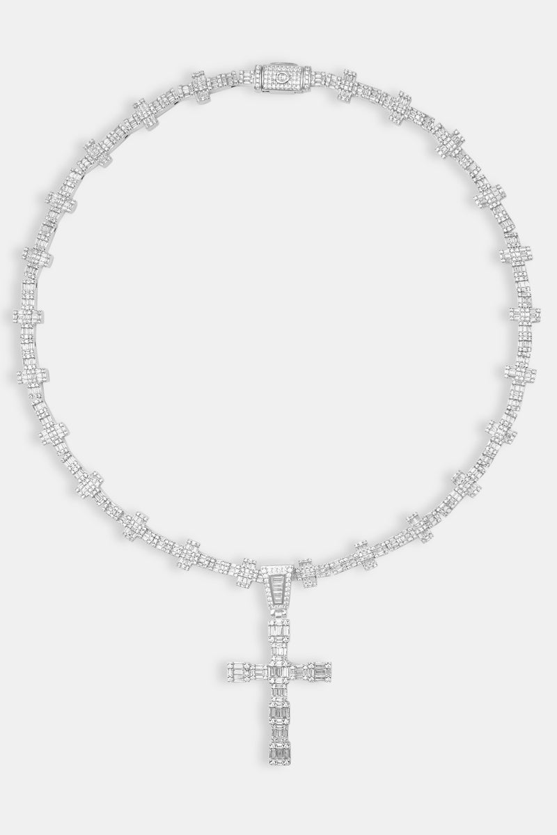 Iced Cross Chain & Pendant - White
