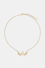 Iced Heart Padlock Angel Necklace - Gold
