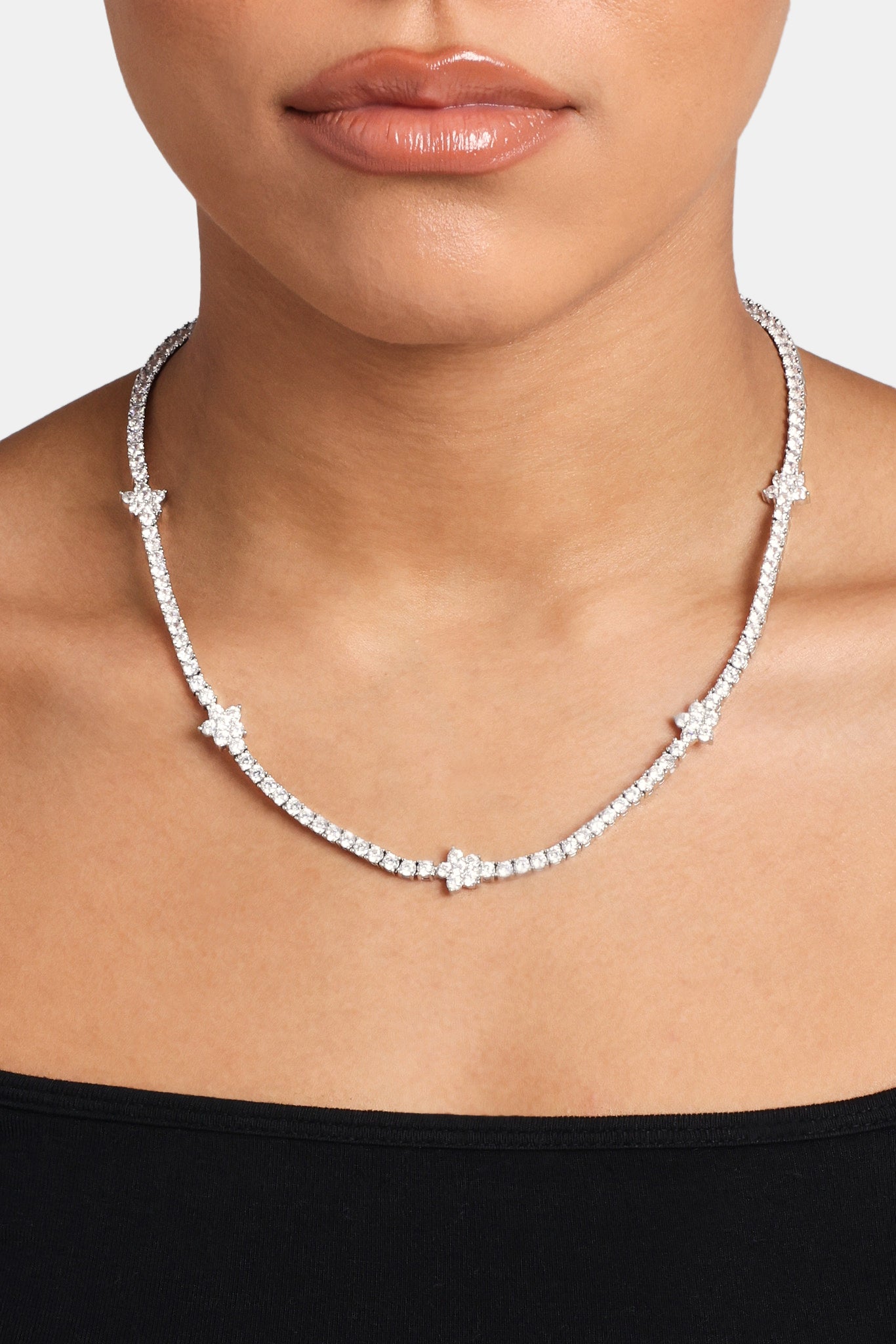 Stocker Chain Iced Flower Tennis Chain - White 3mm | Womens Chains | Shop Tennis ...