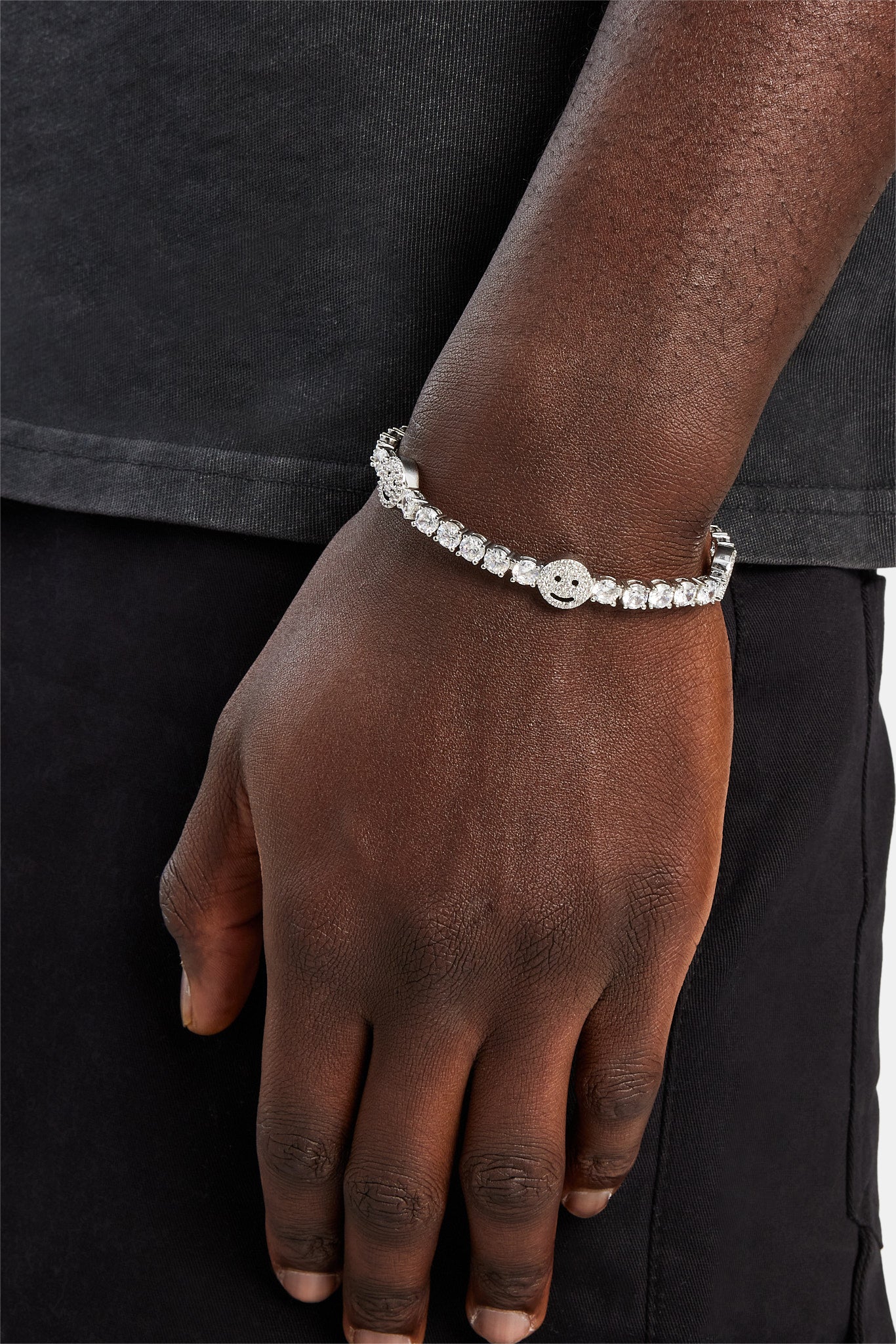 Iced Happy Face Tennisarmband - Weiß 5mm