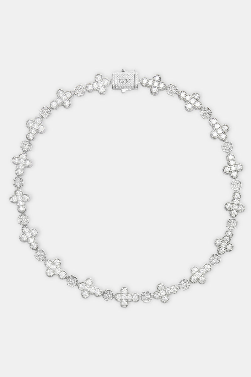 Iced Rounded Cross Chain - White