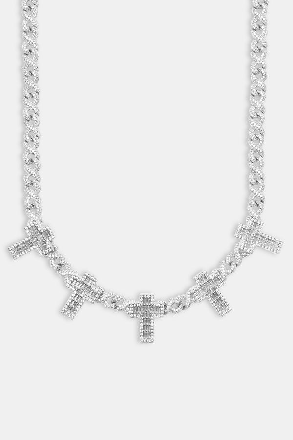 Infinity Link Baguette Cross Chain - White