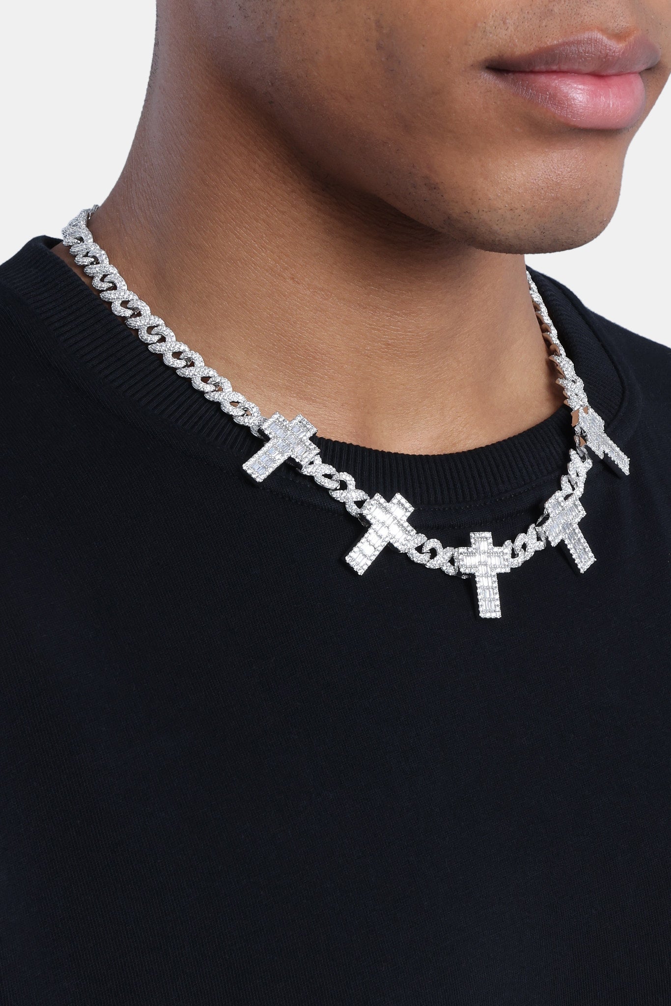 Infinity Link Baguette Kreuzkette - Weiß