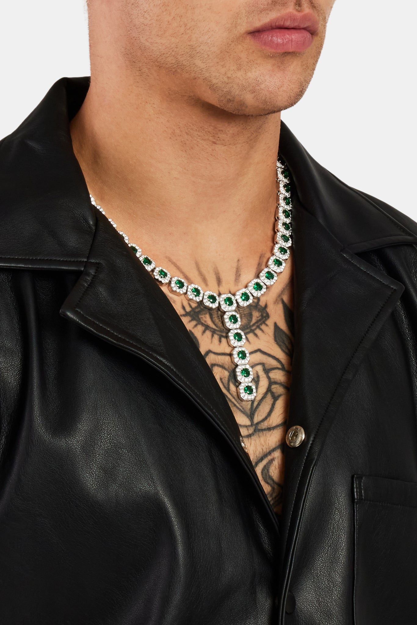 Iced Green CZ Cluster Drop Halskette