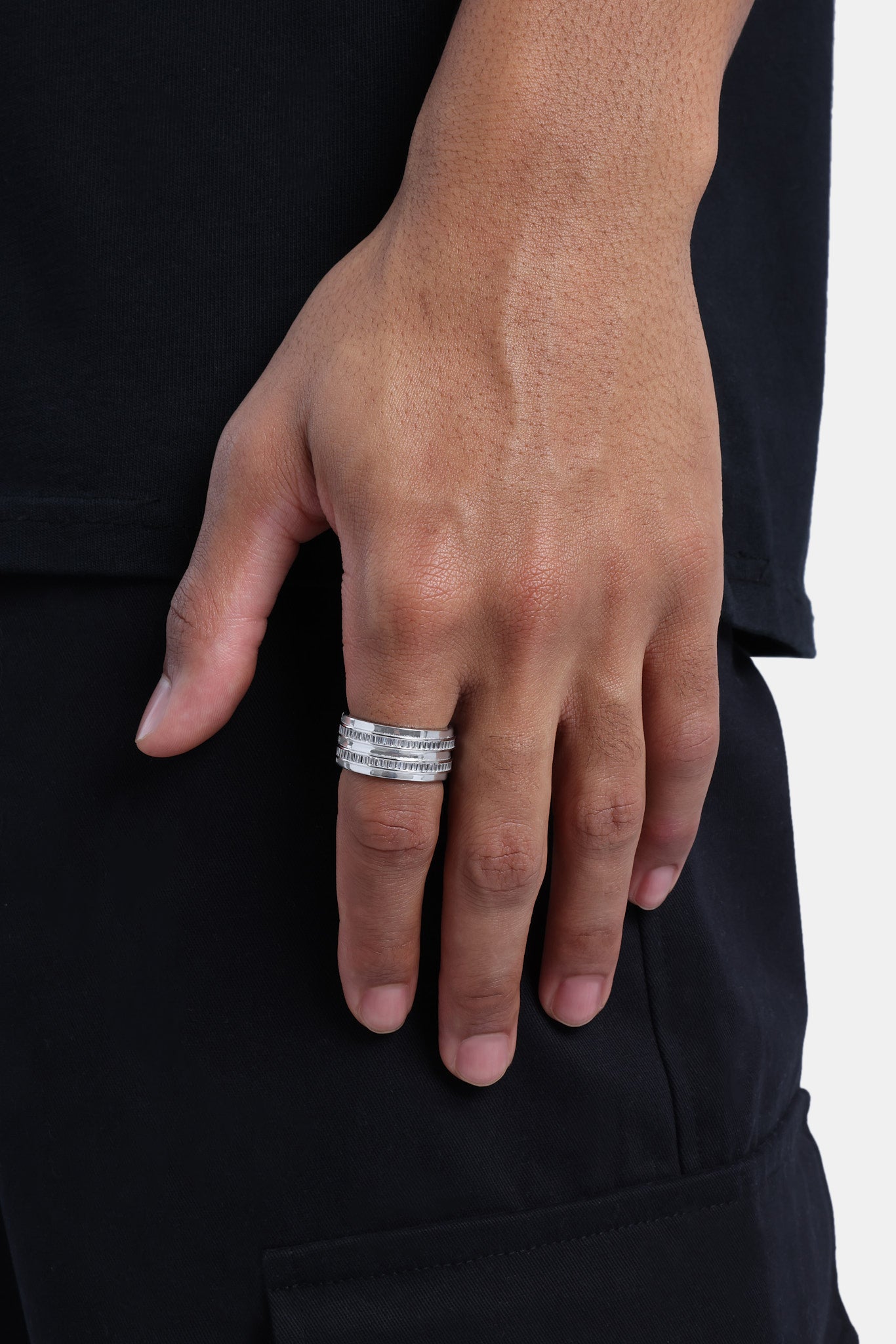 925 5-reihiger polierter Baguette-Ring