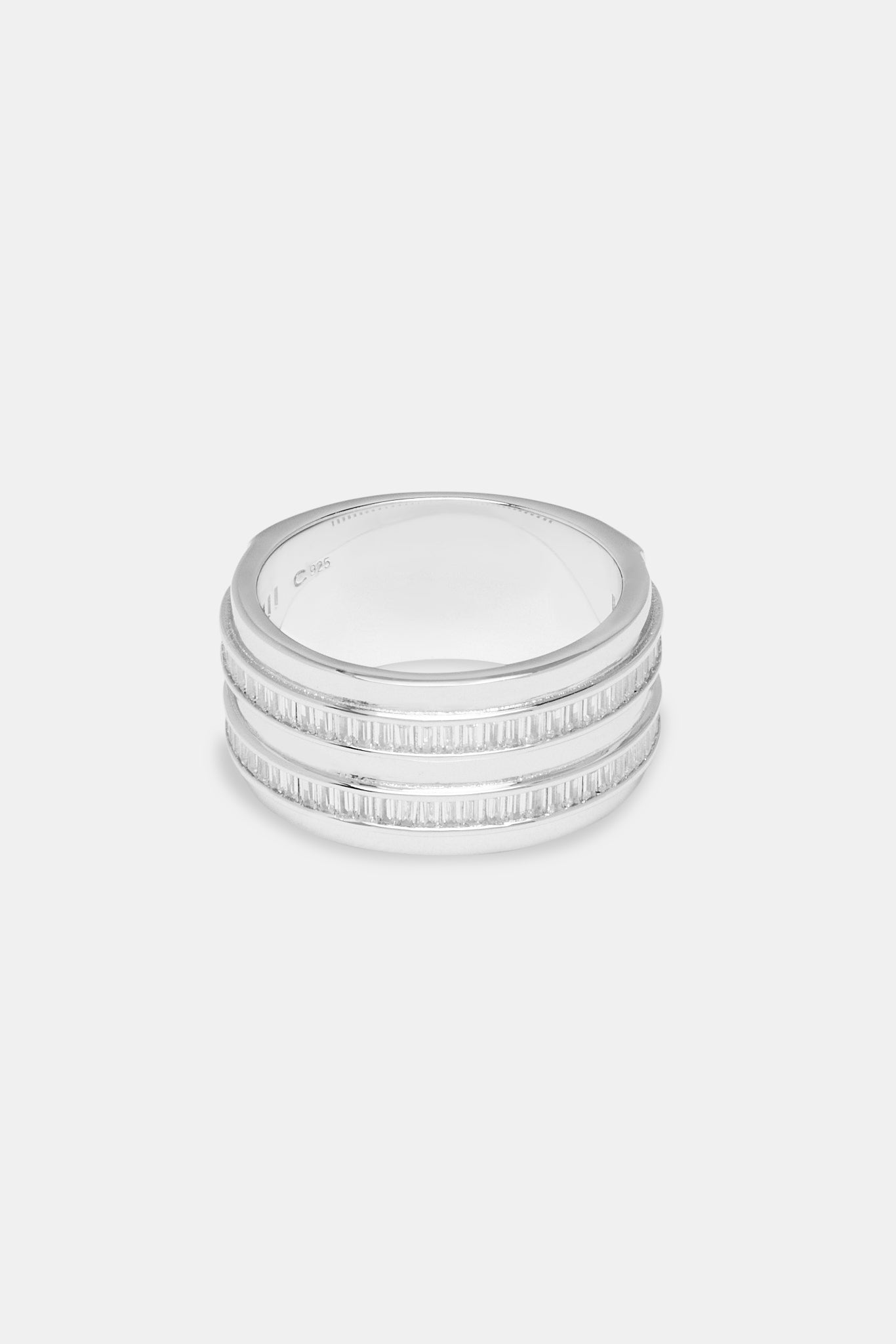 925 5-reihiger polierter Baguette-Ring