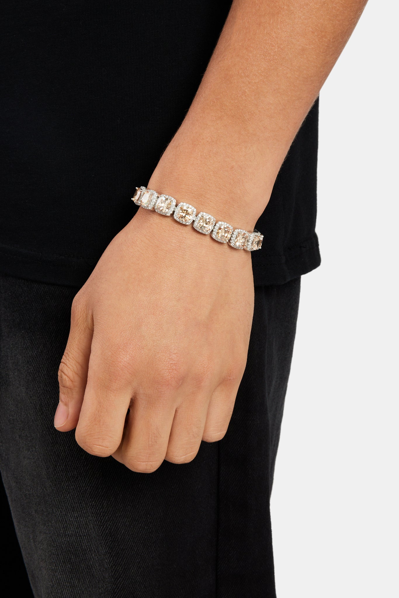 Iced Square Cluster Armband - Champagner