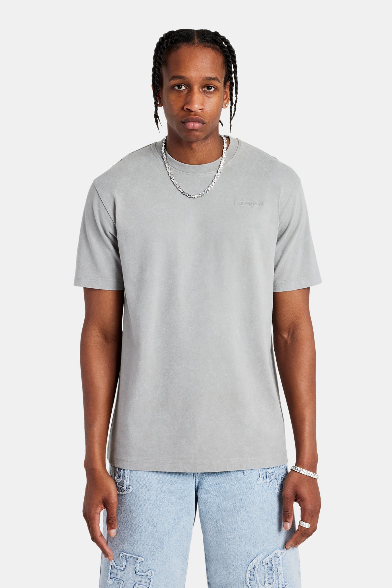 Heavyweight Washed Rhinestone Graphic T-Shirt - Grey | Mens Tees