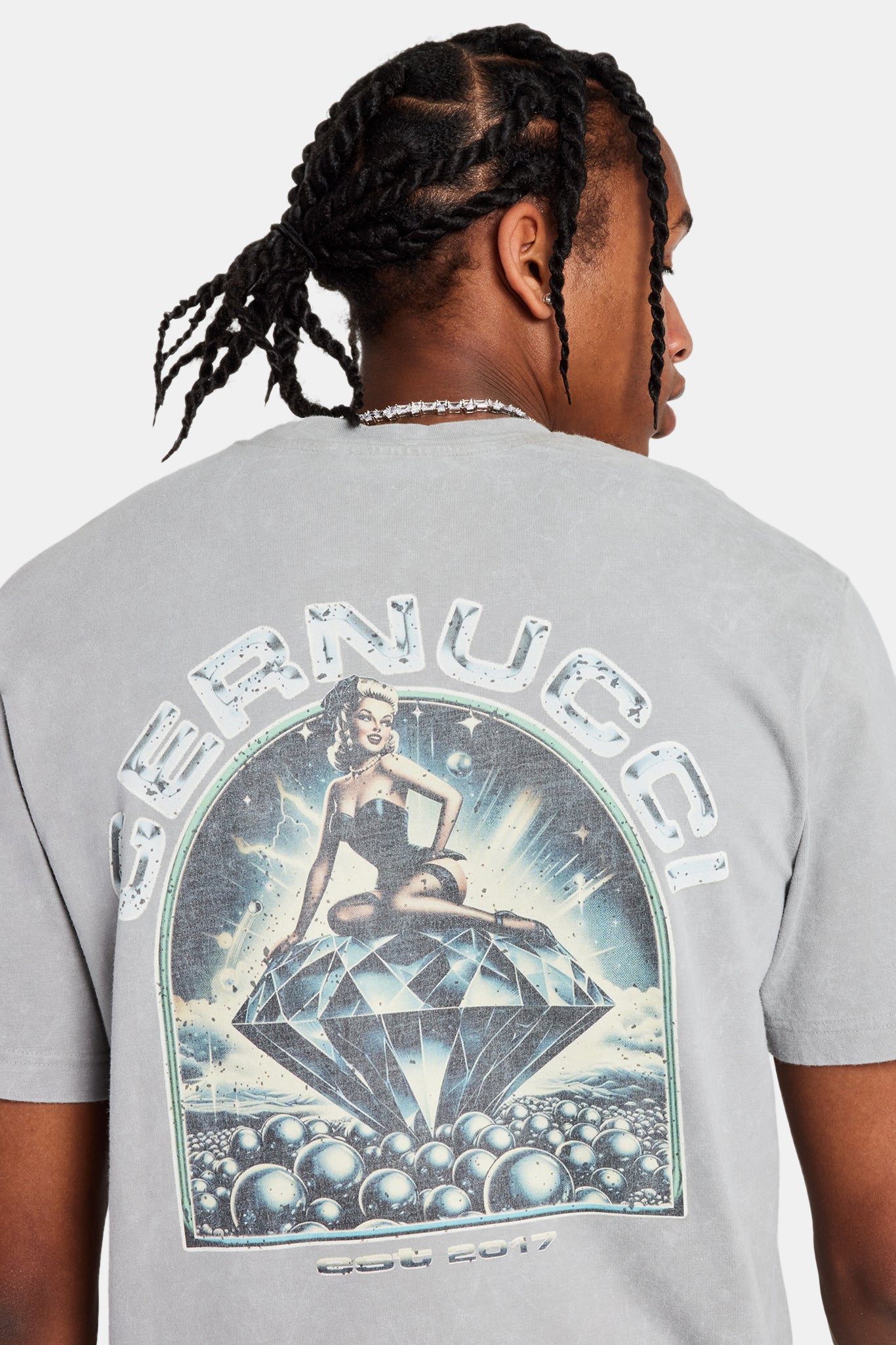 T-Shirt mit verwaschenem Strass-Print - Grau